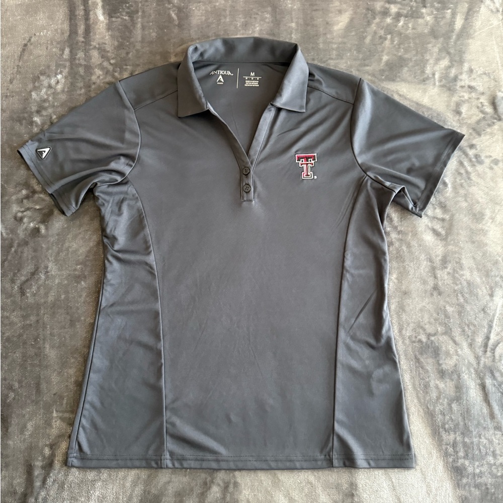 Texas Tech Polo Women's size M Dark Grey Antigua Short Sleeve Athletic Golf